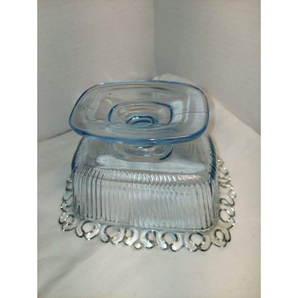 Indiana Glass Candy Dish Blue Open Lace Designed - Picture 3 of 4